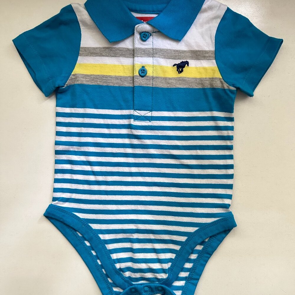 Wrangler Boy's 6-9moβ Onesie Stripes Embroidered Horse Logo Snap Closue